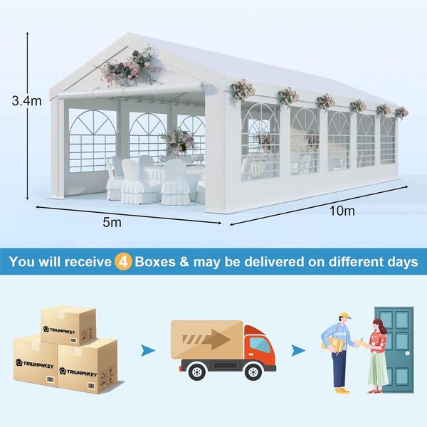 Tente de Reception 5x10,Barnum UV 50+,Tonnelle de Jardin Exterieur,Tonelle Tente pour Les Mariages, Les fêtes, Les rassemblements Blanc Construction en Acier galvanisé avec raccordement