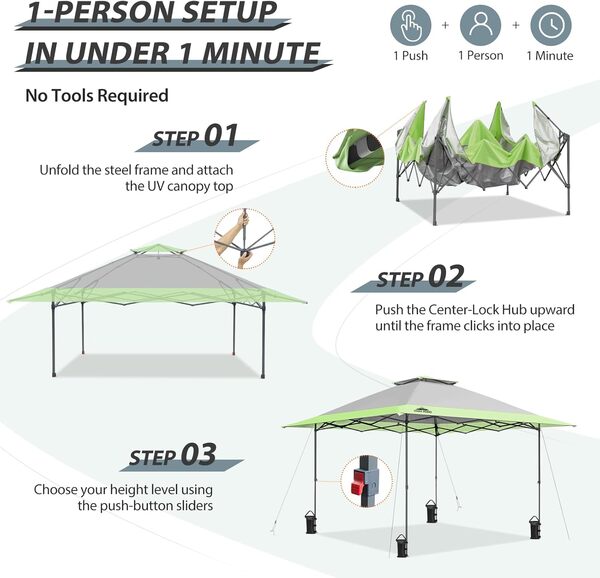 EAGLE PEAK Tonnelle de Jardin 4x4m Extérieur avec l’évent Double Toit Imperméable pour Pavillon Tente de réce (Gris/Vert)