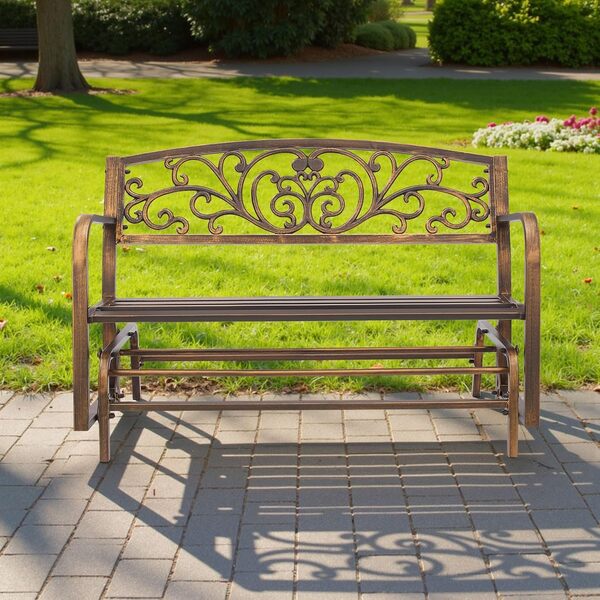 VEVOR Banc de Jardin, 127 cm, Banquette d'extérieur en Acier Carbone avec Dossier en Fonte et accoudoirs à Bords arrondis, Banc extérieur résistant aux intempéries pour terrasse, Parc, Bronze Antique