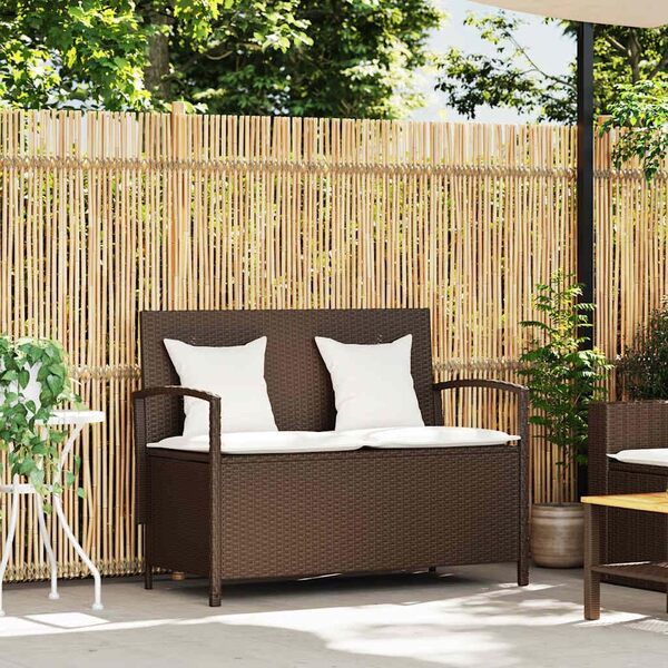 vidaXL Banc de Rangement de Jardin avec Coussin Marron polyrotin, Banc de Jardin, Banc de Jardin, Banc de Patio, Banc d'extérieur, Banc de Parc