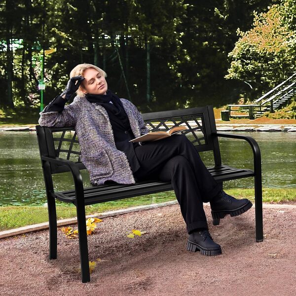 VEVOR Outdoor Bench métal pour extérieur, avec Dossier et accoudoirs, Banc de terrasse pour Jardin, Parc, Cour, Porche Avant avec capacité de Charge de 217,7 kg, 116,8 cm, Noir/Blanc, 46 inch