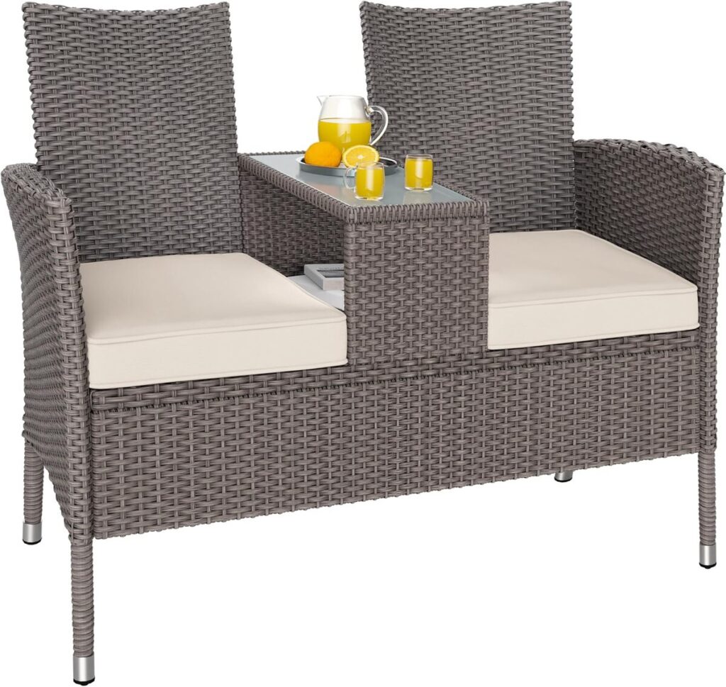 Test : banc de jardin 2 places avec table en polyrotin