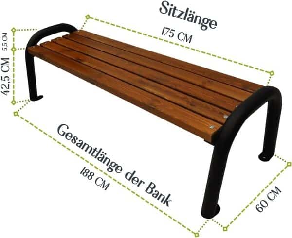 Banc Jardin Exterieur - Banc de Jardin en Bois - Banc de Jardin Extérieur, Banc de Parc, Devant Le Bureau - Banquette Jardin (Primario-BO TIK, 175cm - Longueur Totale du Banc)