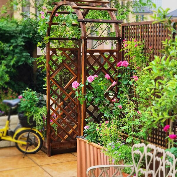 Arche De Jardin,Arche À Roses En Bois,Arche D'escalade Résistantes Aux Intempéries,Arches En Treillis,Aides À L'escalade Pour Plantes Grimpantes,Décoration Extérieure De Gazebo,120x215cm/140x225cm