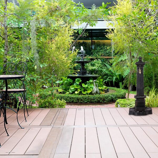 relaxdays Fontaines sur Pied Angulaire XXL Style Antique, avec Robinet de Colonne et Bassin Vert foncé 100 x 38 x 47 cm, Brun