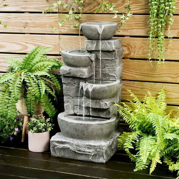 Teamson Home Fontaine en Pierre empilée Gris Hauteur 83 cm
