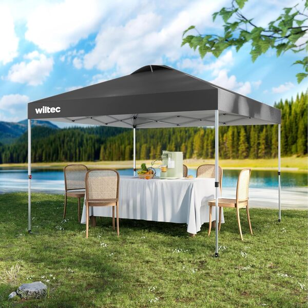 Wiltec Pavillon Pop-up Tonnelle de Jardin Pliante – 3 x 3 x 2,79 m – Couleur Grise – avec Roues, Fermeture One Push, Cadre Robuste et Sac – Tente Gazebo de Fête Festivités Camping Réception