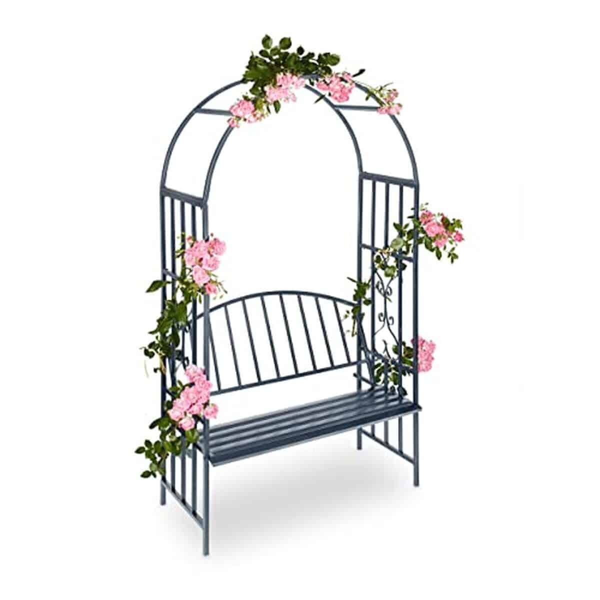 Avis sur l'arche à roses Relaxdays avec banc 2 en métal gris