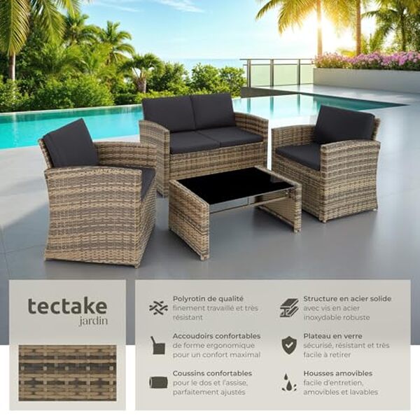 Découvrez notre avis sur le salon de jardin TecTake en résine tressée : confort, design et robustesse pour vos moments de détente en plein air.