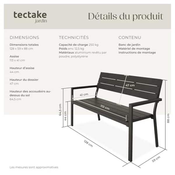 Découvrez notre analyse du banc de jardin TecTake en aluminium avec effet bois : design élégant, confort et robustesse au rendez-vous pour sublimer votre extérieur.