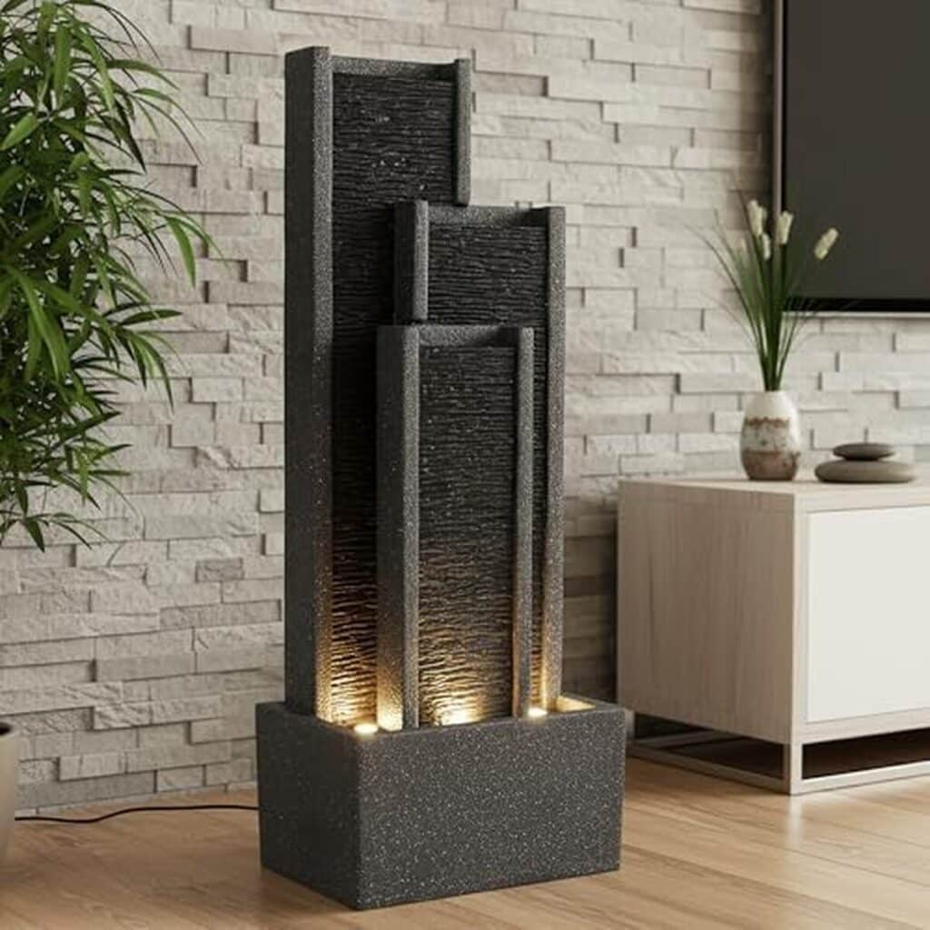 Test de la fontaine de jardin BK903 avec cascade éclairée