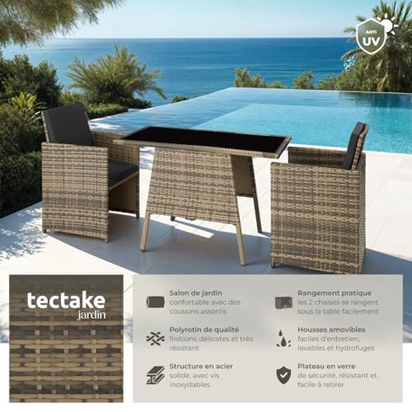 Découvrez notre test complet du salon de jardin encastrable 2 personnes TecTake : caractéristiques, avantages et avis pour bien choisir votre mobilier de jardin. 