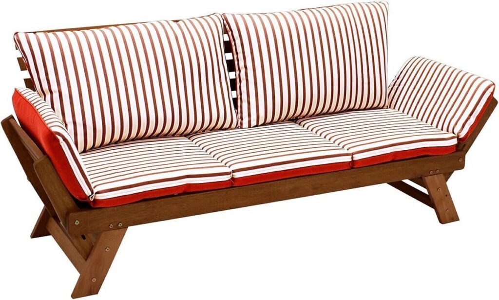 Test du banc inclinable Tirol en eucalyptus avec repose-pieds repliables