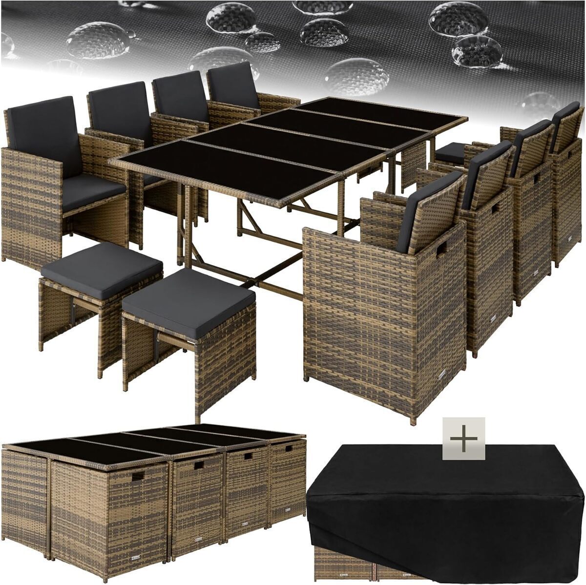 Test du mobilier jardin TecTake : ensemble repas 8 chaises et 4 tabourets