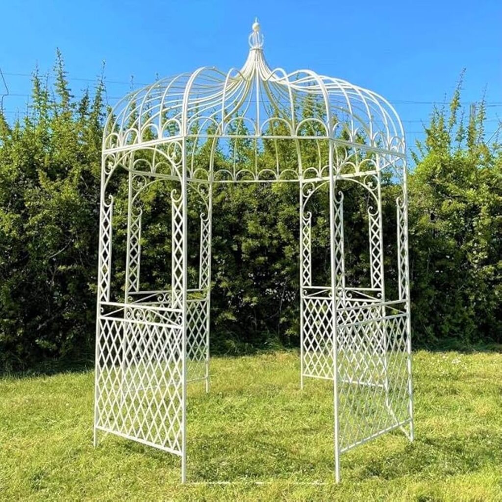 Test tonnelle L'Héritier Du Temps : pergola octogonale en métal blanc