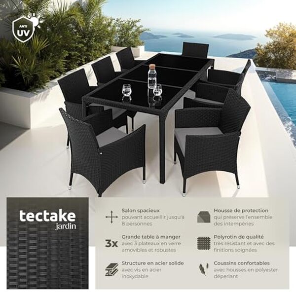 Découvrez notre test détaillé du salon de jardin TecTake® en polyrotin avec 8 fauteuils : confort, qualité et prix. Avis complet pour bien choisir votre mobilier de jardin. 