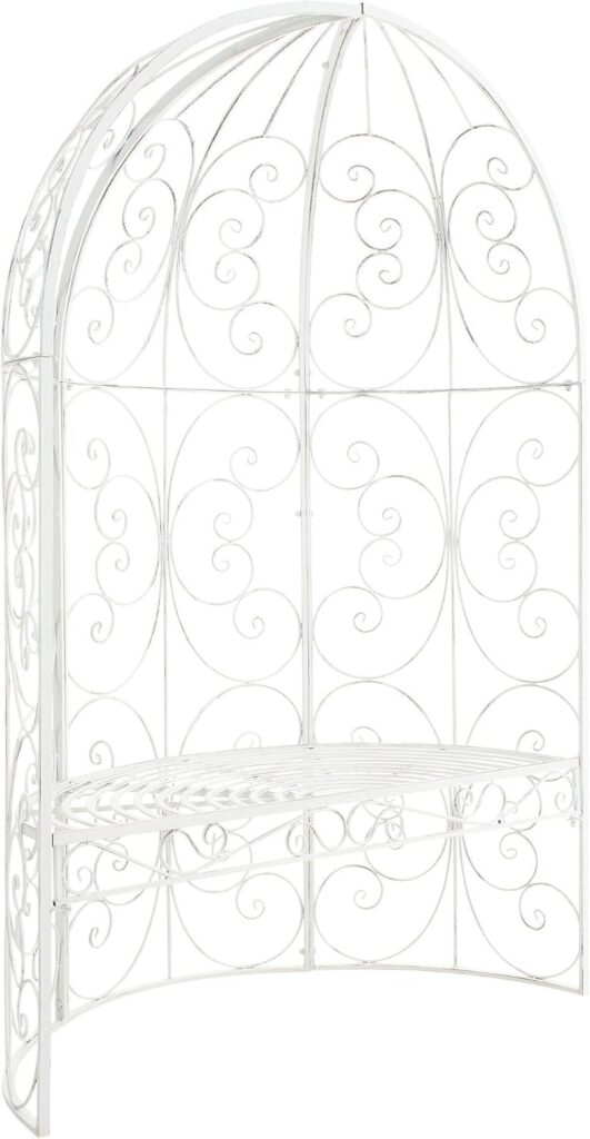 Test du banc de jardin Rosie : demi-gloriette en métal blanc