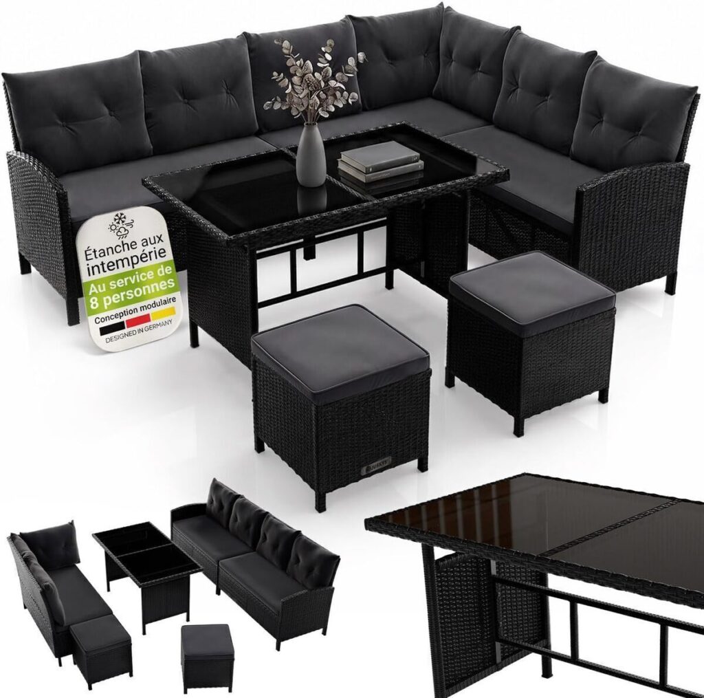 Test : ensemble salon de jardin Juskys Manacor en polyrotin noir