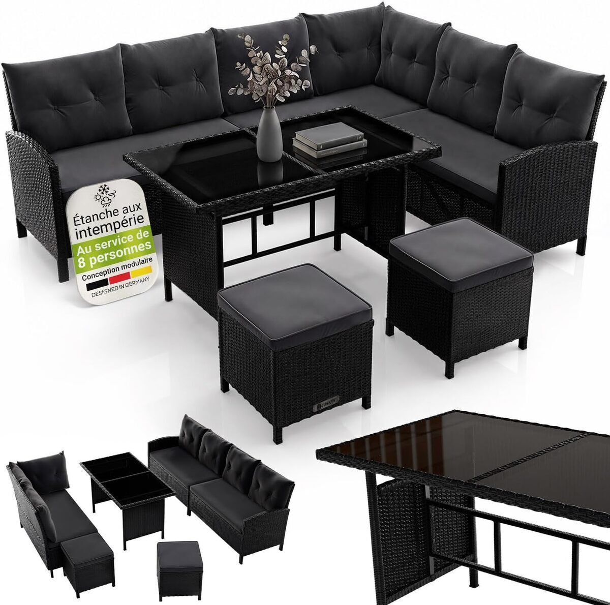 Test : ensemble salon de jardin Juskys Manacor en polyrotin noir