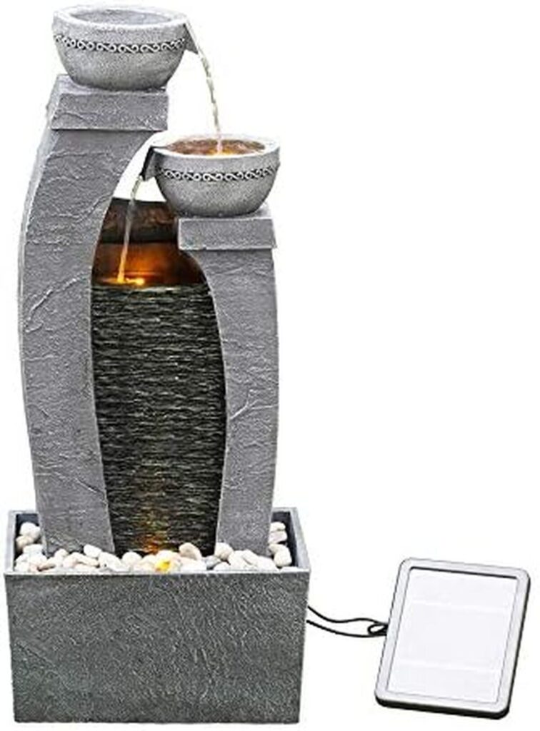 Test fontaine solaire Teamson Home 3 niveaux cascade grise