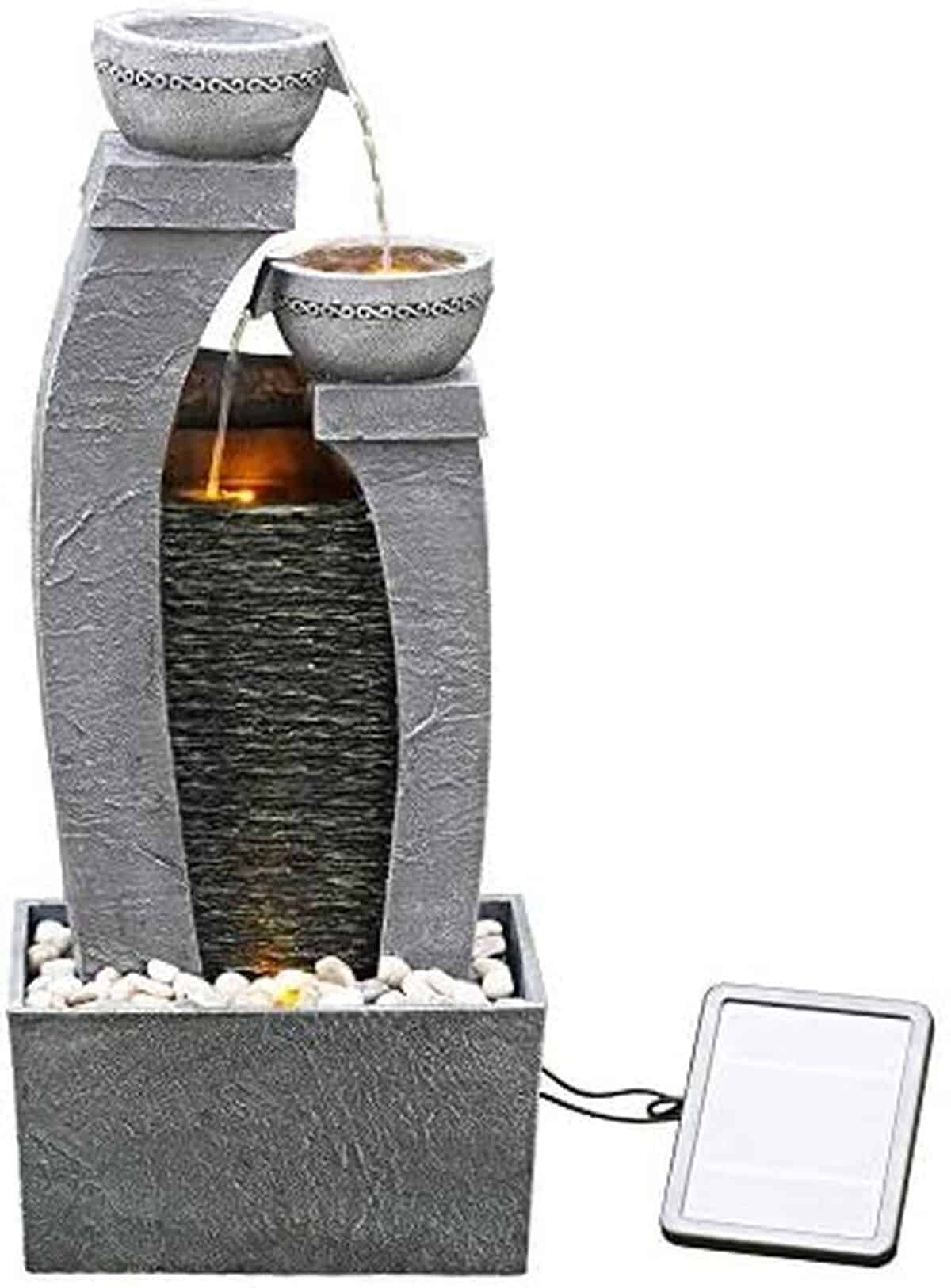 Test fontaine solaire Teamson Home 3 niveaux cascade grise