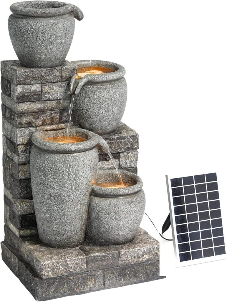Test de la fontaine solaire Teamson Home 4 niveaux gris extérieur