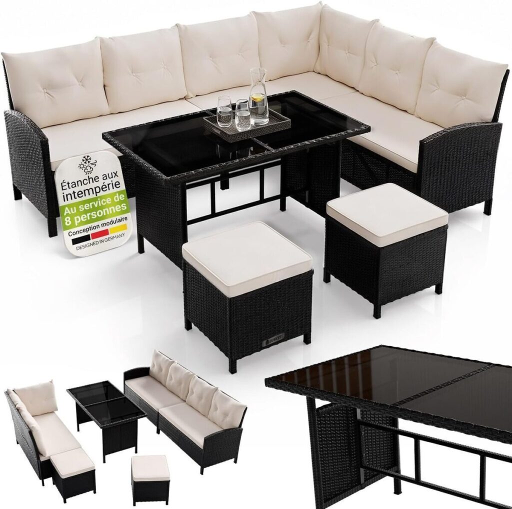 Test du salon de jardin Lounge Manacor Juskys : confort et style pour 7 personnes